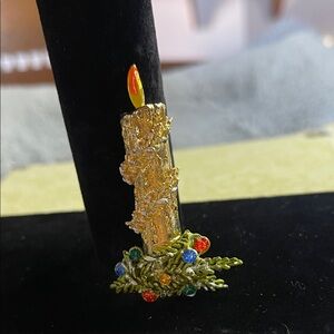 Gold Candle Brooch with Multicolor Accents
